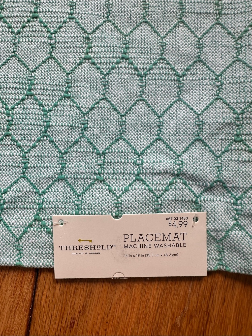 Threshold Set of 4 Aqua Tassel Placemats Geometric Cotton Boho Coastal